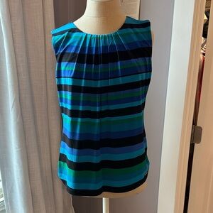 Calvin Klein Sleeveless Striped Blue & Green Pleated Women's Top